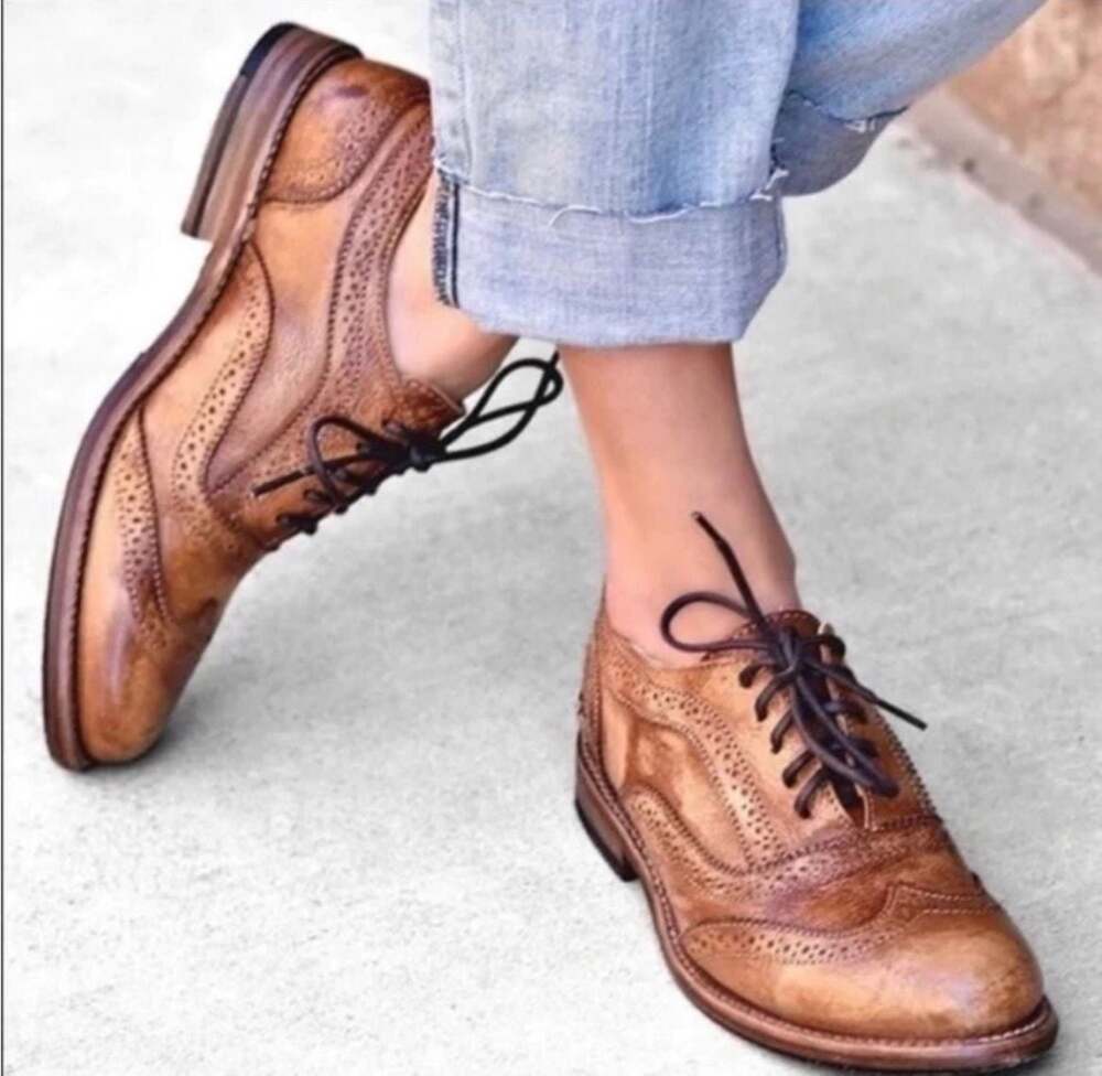 Bed Stu Lita Women's Wingtip Leather Oxford Shoes in Tan Rustic